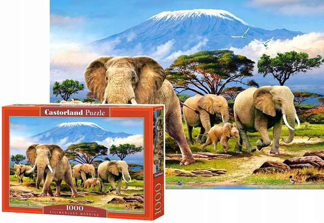 Puzzle 1000 Układanka Góry KILIMANDŻARO Słonie Safari Zwierzęta 9+ Castor