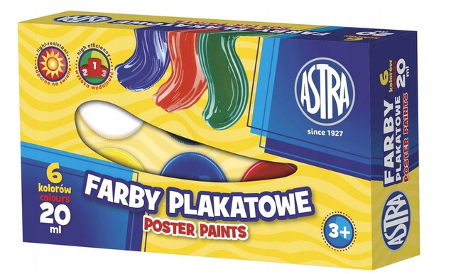 Farby Szkolne Plakatowe Do Prac Plastycznych Dla Dzieci 6 kol 20ml 3+ Astra