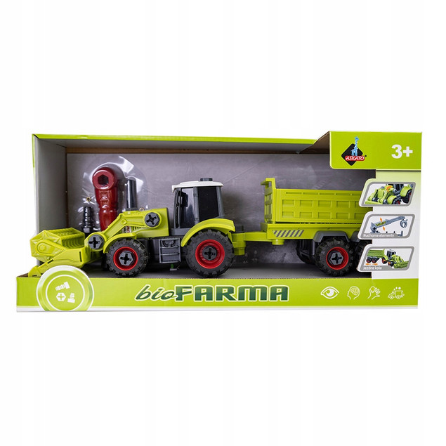 Traktor ASKATO Farm Town 1:16 z Łyżką, Przyczepą i Narzędziami do Skręcania