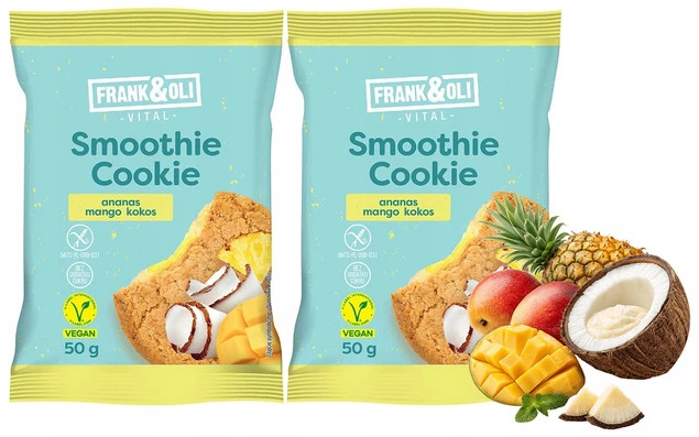FRANK&OLI Ciastko Owsiane Smoothie ANANAS MANGO KOKOS Wegańskie 50g x2