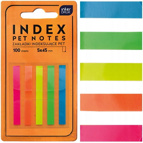 Zakładki indeksujące paski 5x45mm Pet neon