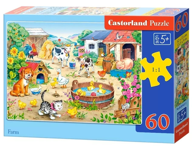 PUZZLE 60 FARMA ZWIERZĘTA NATURA KOT PIES CASTOR