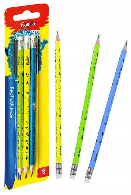 Ołówek HB z Gumką 3 Sztuki Trójkątny Blister Fiorello