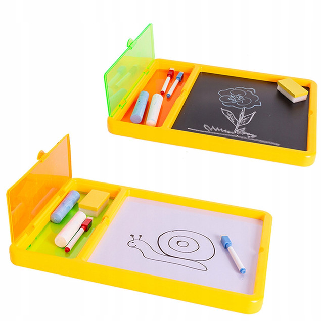 Tablica Dwustronna Askato 27x27cm Kredowa i Suchościeralna z Przyborami