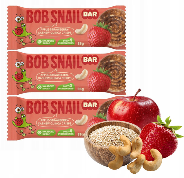 BOB SNAIL Batonik JABŁKO TRUSKAWKA NEROWCE QUINOA Bez Dodatku Cukru 35g x3