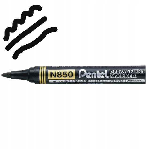 Marker Permanentny Pentel N850 Wodoodporny Tusz Okrągła Końcówka CZARNY x5