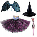 Kostium Czarownicy dla Dziewczynki Halloween ASKATO Spódniczka Skrzydła