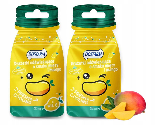 Cukierki Drażetki Odświeżające o Smaku MIĘTA i MANGO Dosfarm 15g x2