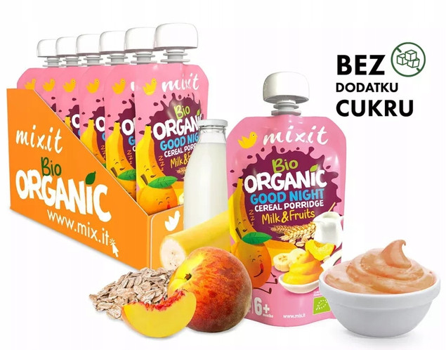 6x MIXIT BIO Kaszka Naturalna BANAN BRZOSKWINIA Owsianka Mleko 110g 6M+