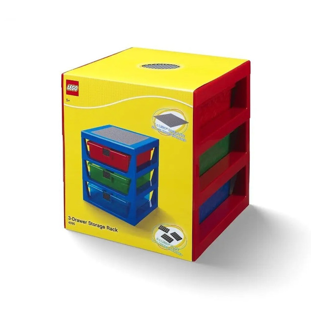 LEGO Regał-Sorter Klocków z 3 Szufladami i Płytką Konstrukcyjną Czerwony