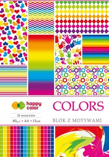 Papier z Motywami Ozdobny KOLOROWY A4 80g/m2 15 Arkuszy Happy Color