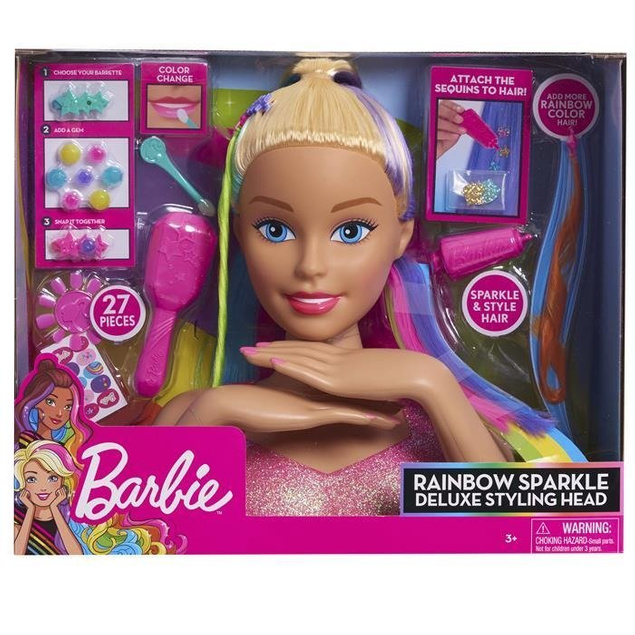 GŁOWA DO STYLIZACJI tęczowe włosy BARBIE Deluxe