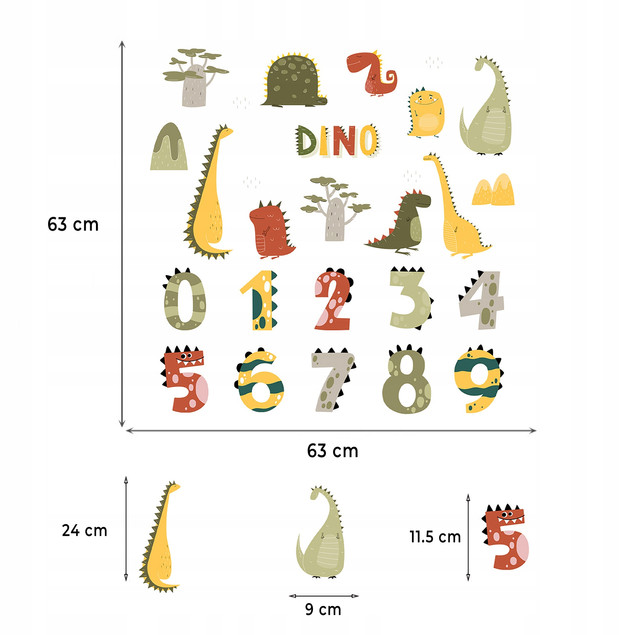 Naklejki Na Ścianę Sufit Pokoju Dziecka Cyfry Dino SAMOPRZYLEPNE Dinozaury