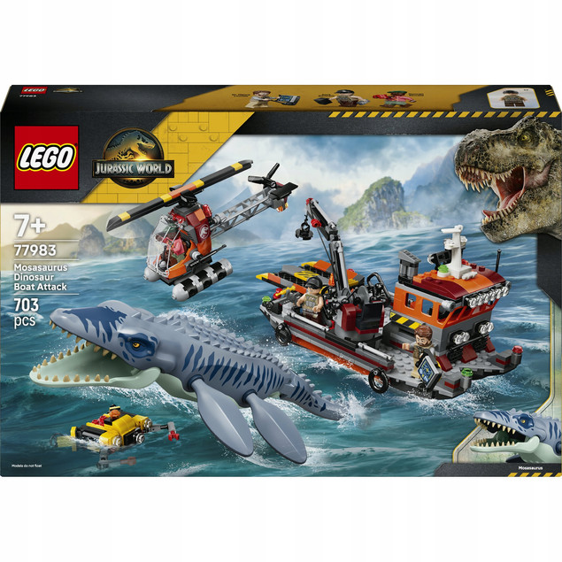 LEGO Jurassic World 77983 Atak Mosazaura na Łódź – Zestaw Dinozaur Akcja