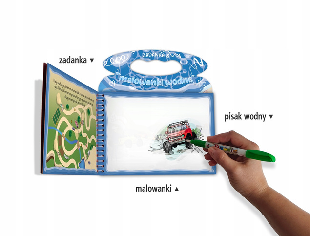 Zadanka i Malowanki Wodne SAMOCHODY WYŚCIGOWE z Pisakiem 3+ Skrzat