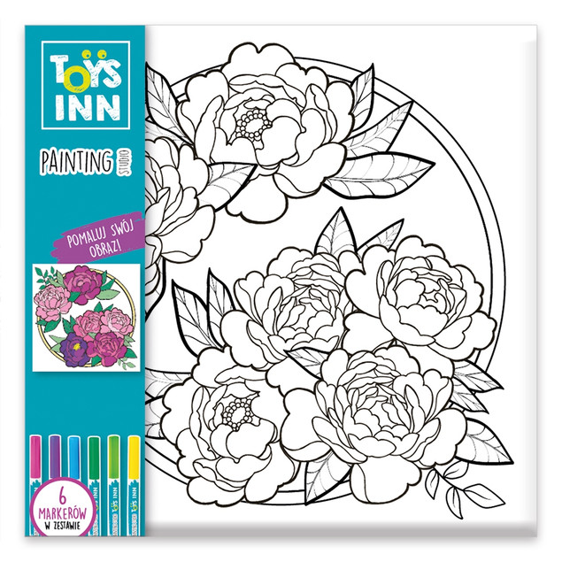 Obrazek do Kolorowania Peonie z Markerami STNUX 29x29 cm +3 lata