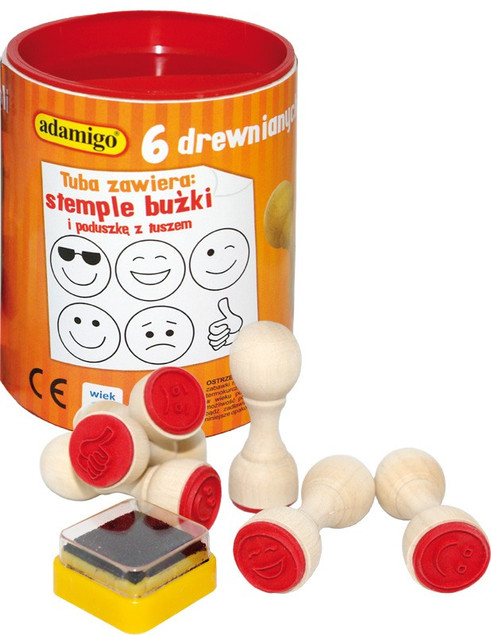 Adamigo Drewniane Stemple Buźki Emotki 6 szt. z Tusze 6946
