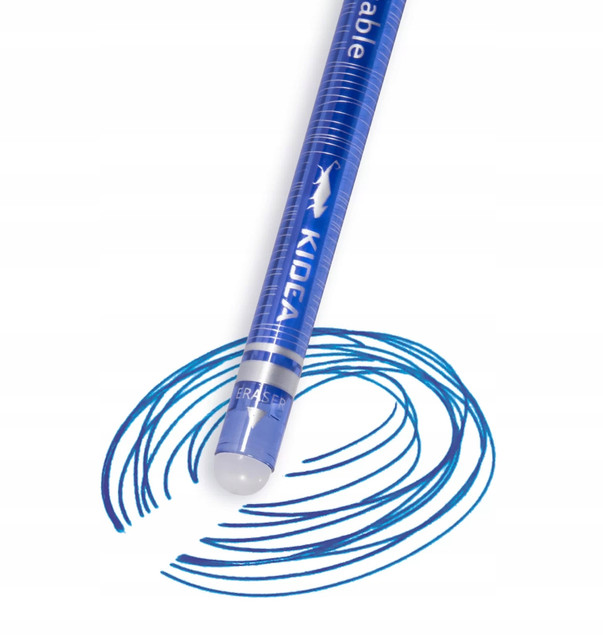 Długopis Zmazywalny Niebieski 0,7 mm Wymazywalny Ścieralny Z Gumką Kidea 2 sztuki