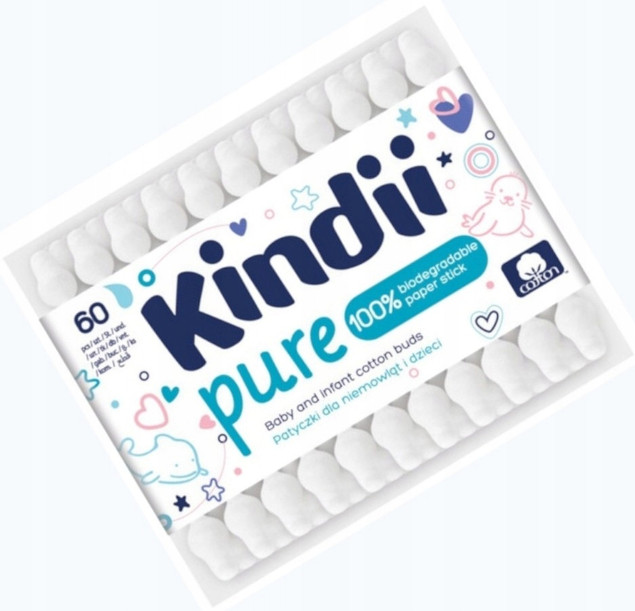 Kindii Pure patyczki higieniczne dla niemowląt dzieci bawełniane 60 szt