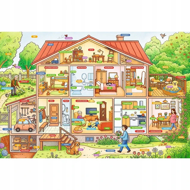 Puzzle Trefl Rodzina Treflików - układanka z pomieszczeniami w domu