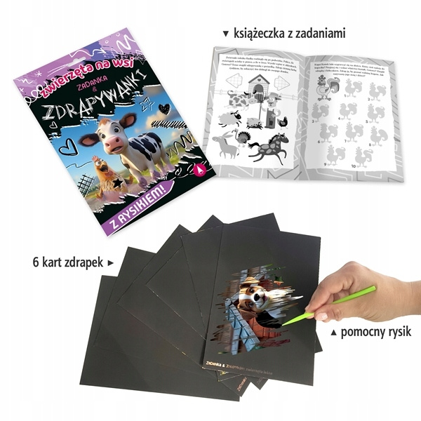 Zadanka i Zdrapywanki ZWIERZĘTA NA WSI z Rysikiem 4+ Skrzat
