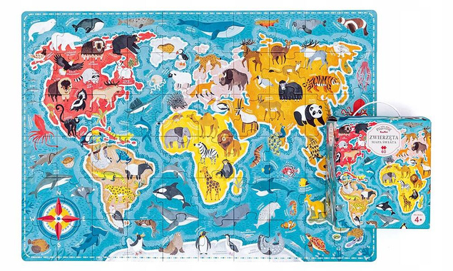 Puzzle 60 Układanka PuzzLove ZWIERZĘTA Mapa Świata Oceany Glob 4+ CzuCzu