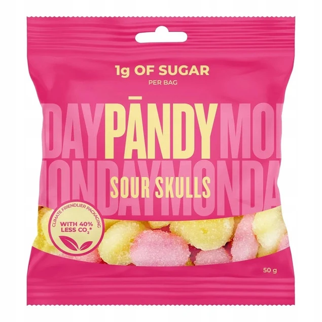 PANDY Żelki Sour Skulls Kwaśne Malinowo-Cytrynowe 50 g - opakowanie