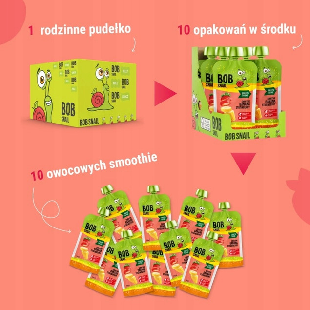 Mus owocowy 100% owoców bez dodatku cukru BOB SNAIL Banan Truskawka 10х120g