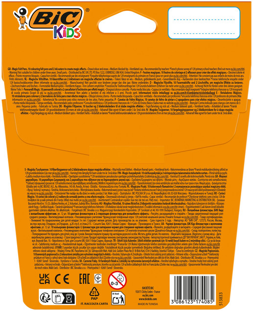 BIC KIDS Magic Flamastry Mazaki Pisaki Magiczne z WYMAZYWACZEM 12 Kolorów