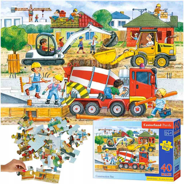 Puzzle MAXI 40 Układanka Auta PLAC BUDOWY Koparka Spychacz 4+ Castorland
