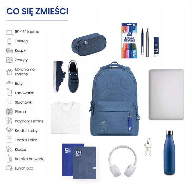 Plecak szkolny Oxford 26 l Wielokomorowy Niebieski Dżinsowy Laptop 16"