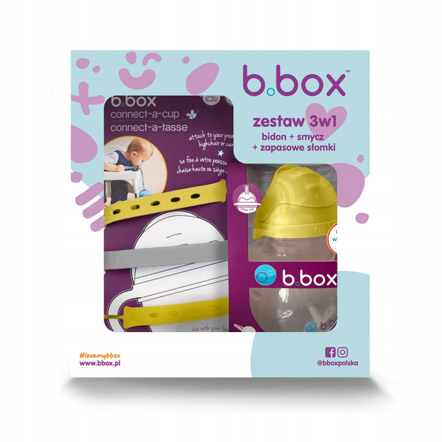B.Box Zestaw 3w1: Bidon do Nauki Picia 240 ml ze Słomką, Smyczą i Słomkami Zapasowymi