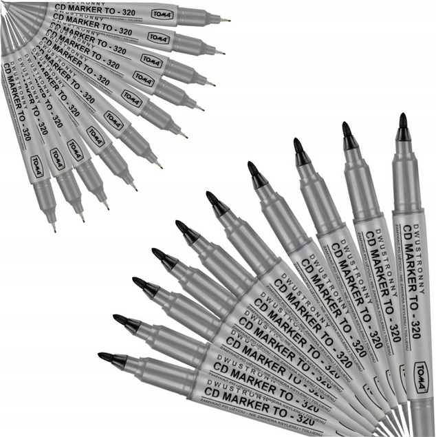 25x Marker Pisak CD Czarny Dwustronny TOMA