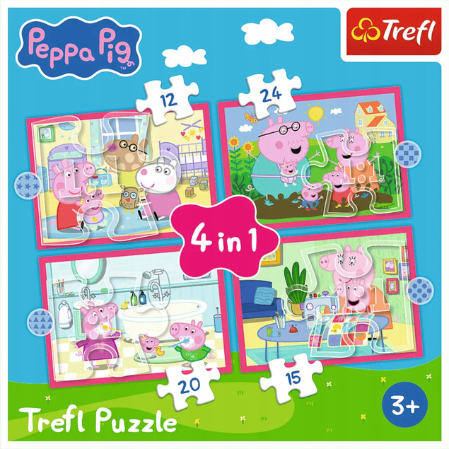 Puzzle 4 w 1 Świnka Peppa Peppa uwielbia przygody Trefl 34672