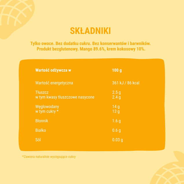 Mus owocowy 100% owoców bez dodatku cukru BOB SNAIL Mango Kokos 10х120g