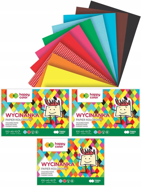 3x Blok Wycinanka A5 Papier KOLOR 10 Kart Happy Color