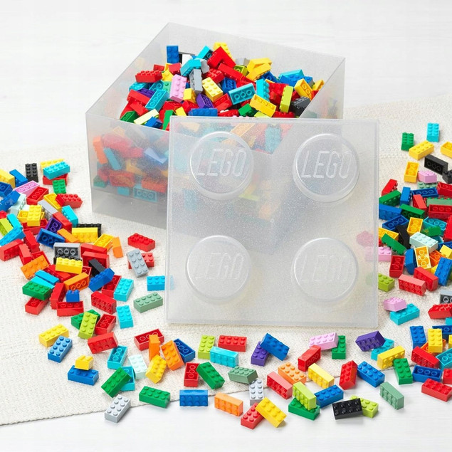 LEGO Pojemnik Klocz 2x2 Organizer Transparentny Brokatowy Szary 25 cm 40090803