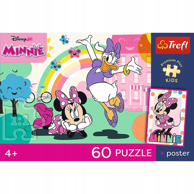 Trefl Puzzle 60 el. Minnie: Uśmiech Minnie z Unikalnym Plakatem