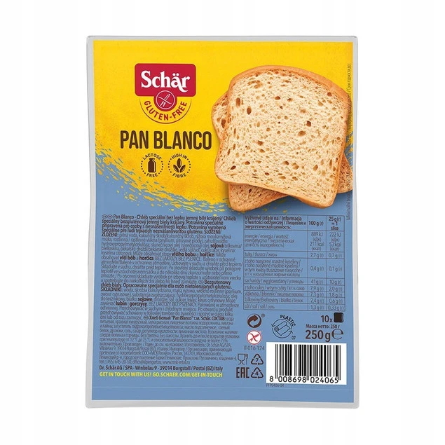 Chleb biały Schar Pan Blanco krojony bezglutenowy 250 g