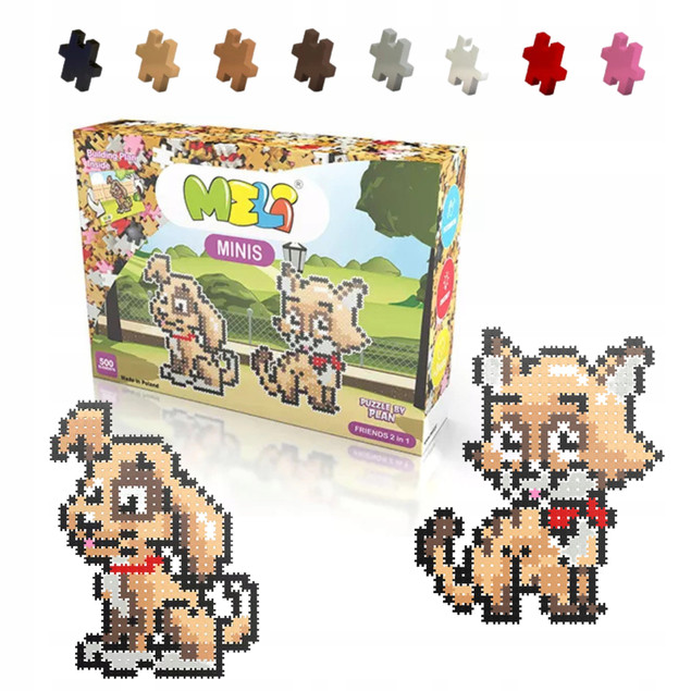 KLOCKI KONSTRUKCYJNE MELI MINIS FRIENDS 2W1 KOT PIES 500 EL. Puzzle Mozaika