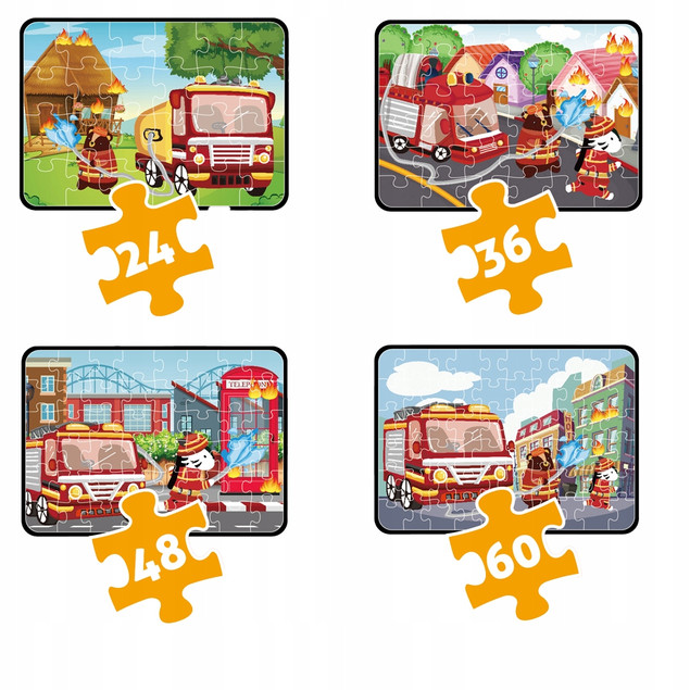 Puzzle Askato 4w1 Straż Pożarna - Zestaw 24, 36, 48, 60 elementów