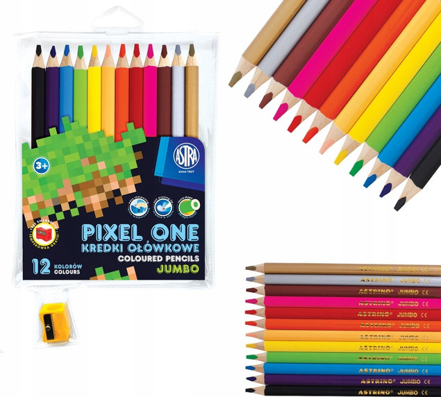 KREDKI OŁÓWKOWE OKRĄGŁE JUMBO 12 KOLORÓW PIXEL
