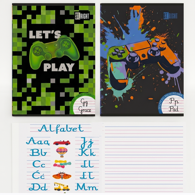 Zestaw 2 zeszytów A4 w trzy linie (kolorowe) 32 kartki ST.RIGHT GAME ZONE (70g)