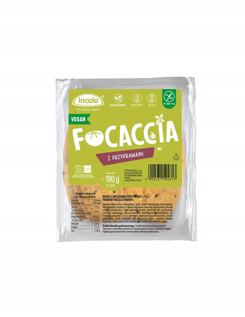 Incola Bezglutenowa Focaccia z przyprawami 180 g (3x60g)