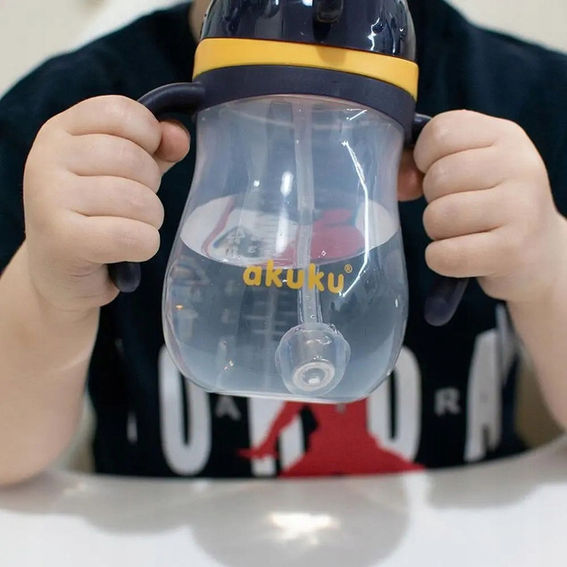 Kubek bidon z obciążoną słomką Akuku 280ml żółty