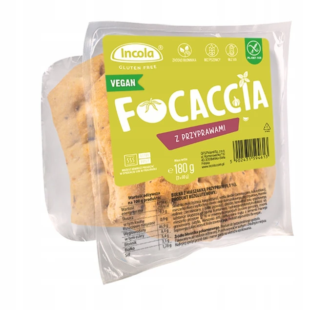 Incola Bezglutenowa Bułka Focaccia z Przyprawami