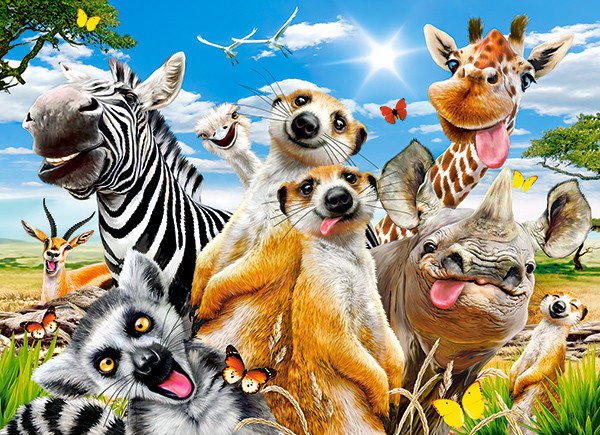 Puzzle 200 Układanka Safari Afryka ZWIERZĘTA Zebra Selfie 7+ Castorland