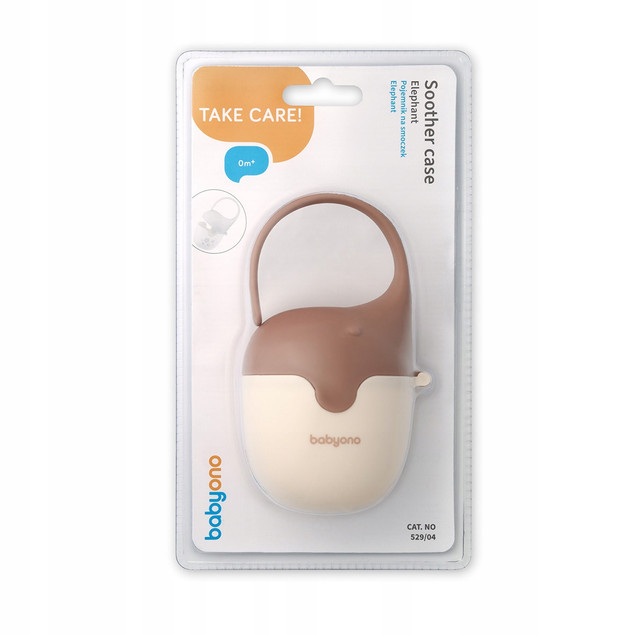 Babyono Pojemnik na Smoczek Słonik 529/04 Beżowy z Uchwytem | Higieniczny, Zamykany (BPA Free)