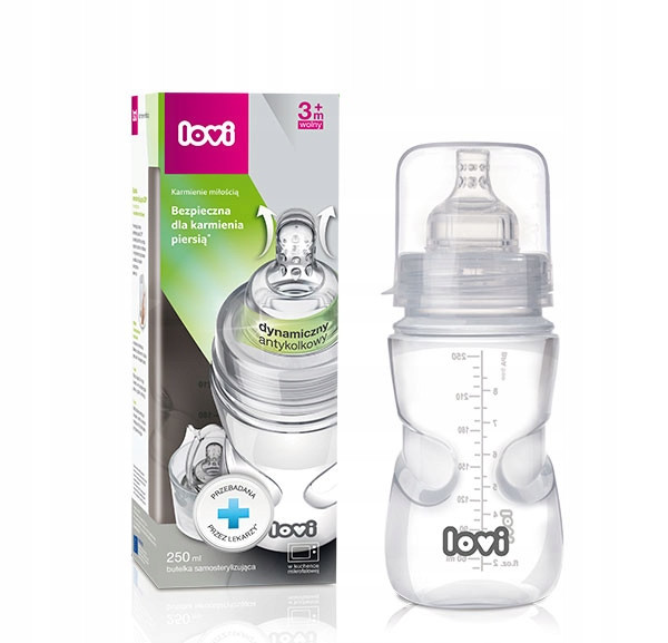 Lovi Butelka Samosterylizująca Smoczek Dynamiczny 3m+ 250ml Antykolkowa