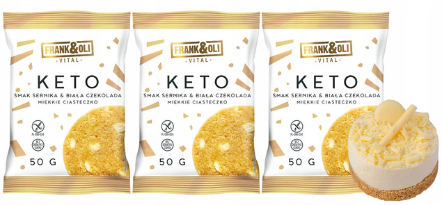 FRANK&OLI Ciastko Miękkie Keto SERNIK BIAŁA CZEKOLADA Bez Cukru 50g x3